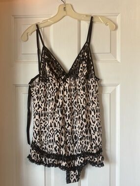 Victoria's Secret Black & Cream Leopard Lace Trim Chemise
